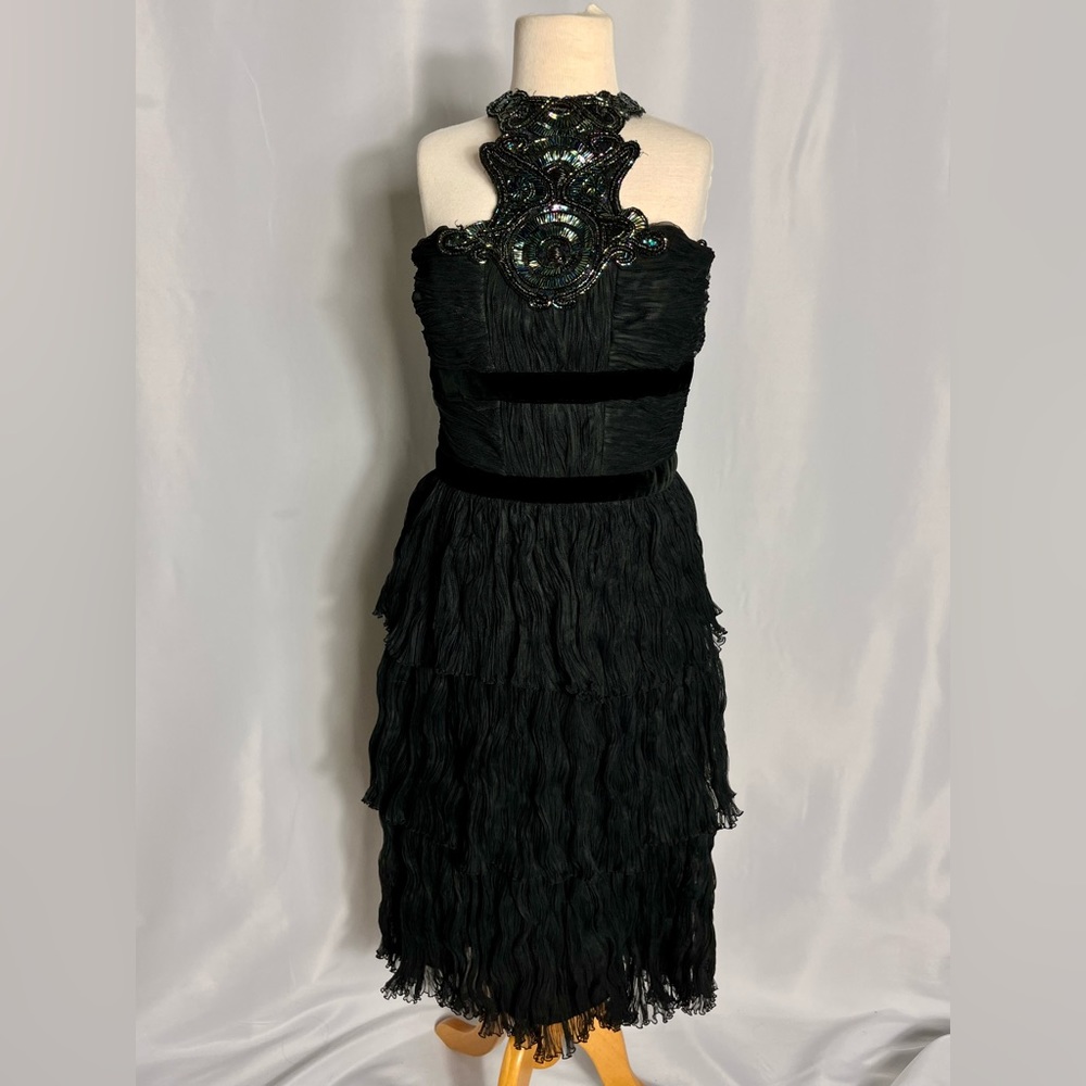 Andrew GN Paris Beaded, Ruffled, Black Cocktail Dress Size XS